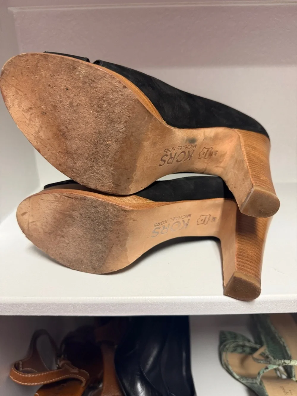 Michael Kors Black Suede Open-Toe Platform Wedges with Buckle - Picture 14 of 16